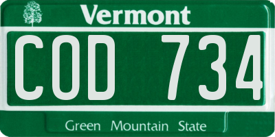 VT license plate COD734