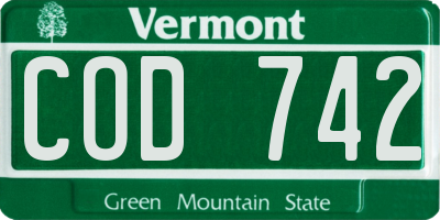 VT license plate COD742