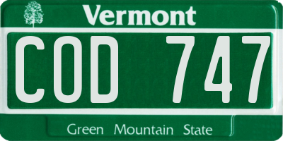 VT license plate COD747