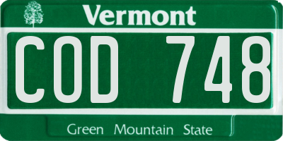 VT license plate COD748