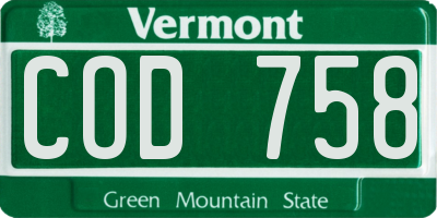 VT license plate COD758