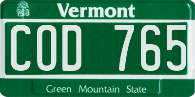 VT license plate COD765