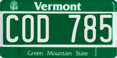 VT license plate COD785