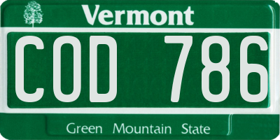 VT license plate COD786