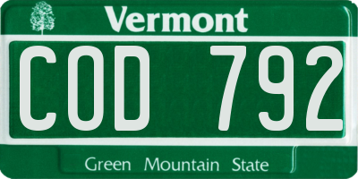VT license plate COD792