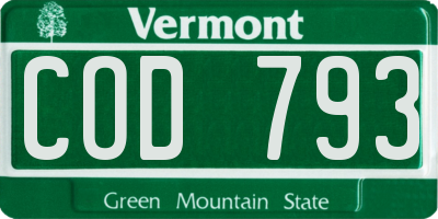 VT license plate COD793
