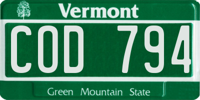 VT license plate COD794