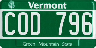 VT license plate COD796