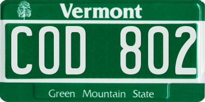 VT license plate COD802
