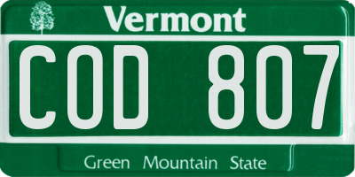 VT license plate COD807