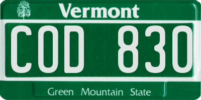VT license plate COD830