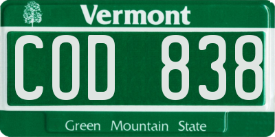 VT license plate COD838