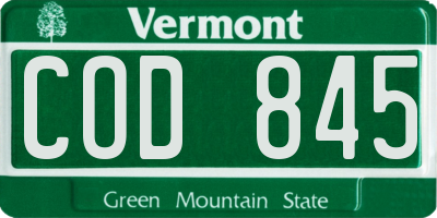 VT license plate COD845