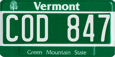 VT license plate COD847