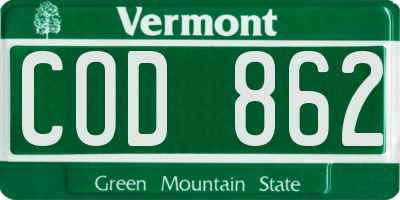 VT license plate COD862