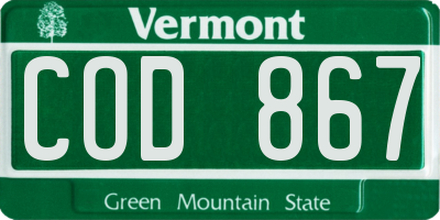 VT license plate COD867