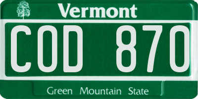 VT license plate COD870