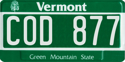 VT license plate COD877