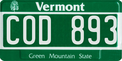 VT license plate COD893