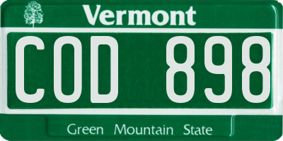 VT license plate COD898