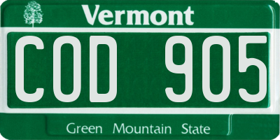 VT license plate COD905