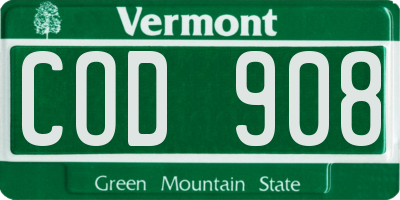 VT license plate COD908