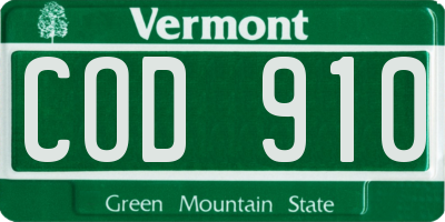 VT license plate COD910