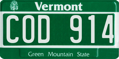 VT license plate COD914