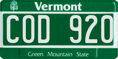 VT license plate COD920