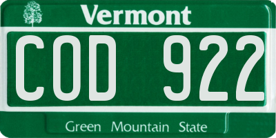 VT license plate COD922
