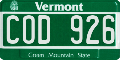 VT license plate COD926