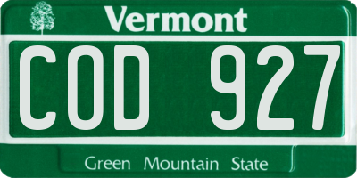 VT license plate COD927