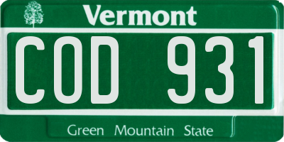 VT license plate COD931