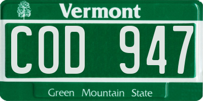 VT license plate COD947