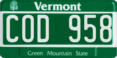 VT license plate COD958