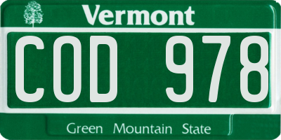 VT license plate COD978