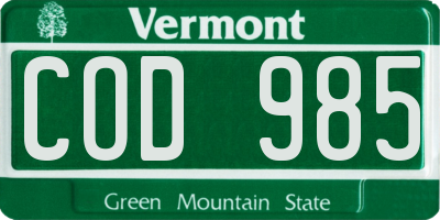 VT license plate COD985