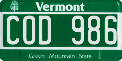 VT license plate COD986