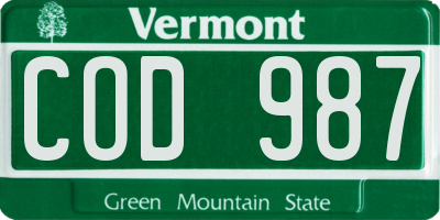 VT license plate COD987