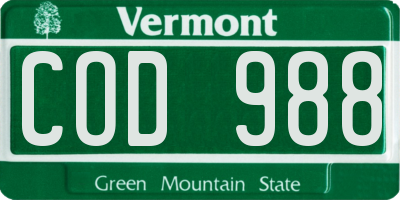 VT license plate COD988