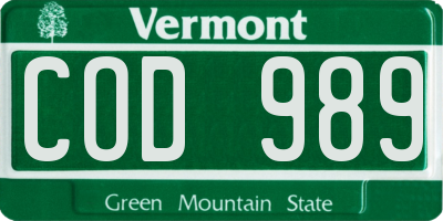 VT license plate COD989