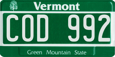 VT license plate COD992