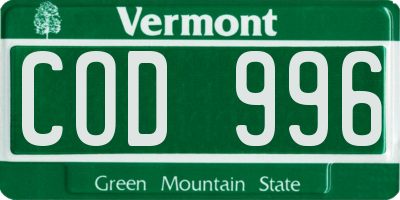 VT license plate COD996