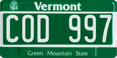 VT license plate COD997
