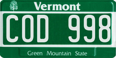VT license plate COD998