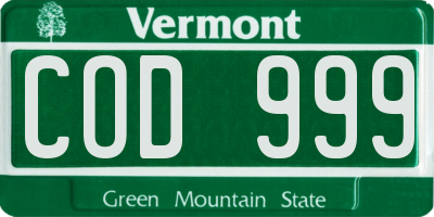 VT license plate COD999