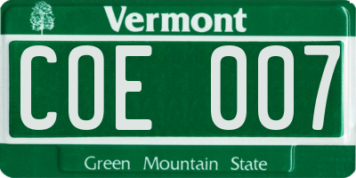 VT license plate COE007