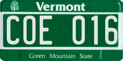 VT license plate COE016