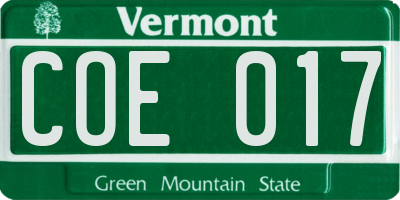 VT license plate COE017