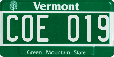VT license plate COE019